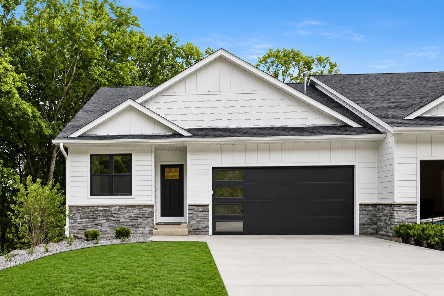 Exterior of a completed model home in Excelsior Woods