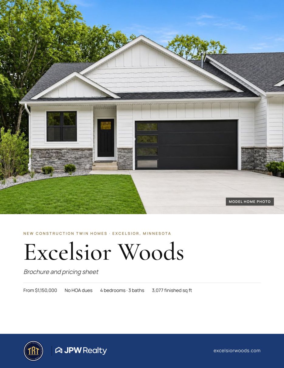 Cover of the Excelsior Woods brochure and pricing sheet